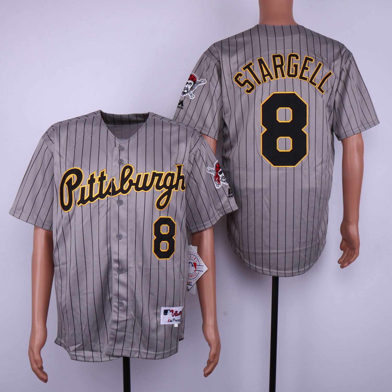 Men Pittsburgh Pirates #8 Stargell Grey stripe MLB Jerseys->pittsburgh pirates->MLB Jersey